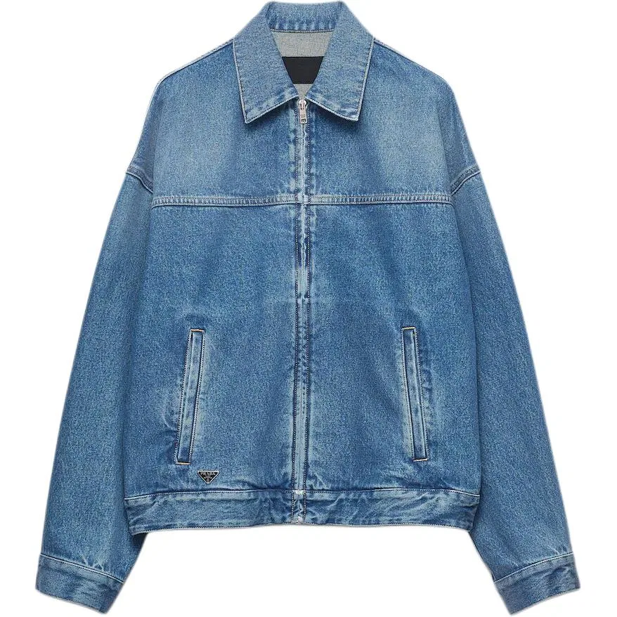 Мужская джинсовая куртка с лацканами и патчами PRADA, Blue