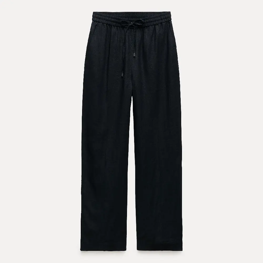 

Брюки Zara Linen Blend Straight, темно-синий