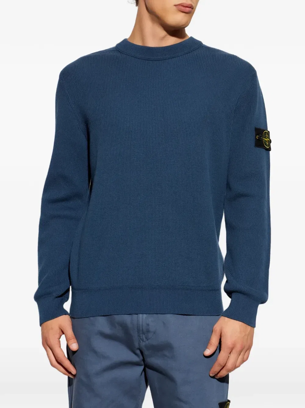 Свитер со свободным кроем и круглым вырезом Stone Island, синий — фото 3