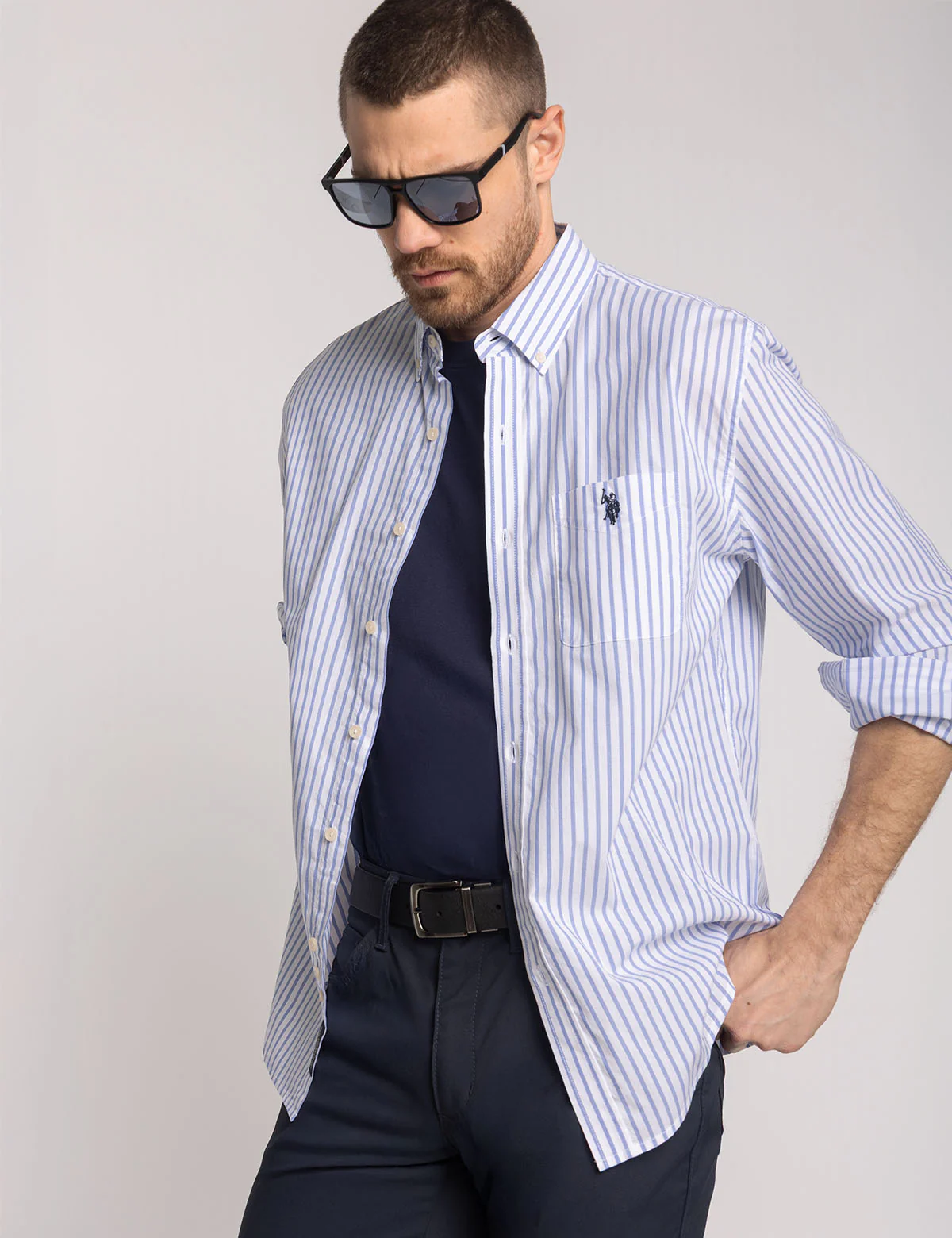 

Рубашка U.S. Polo Assn Long Sleeve Fine Madras Stripe Woven, синий/голубой