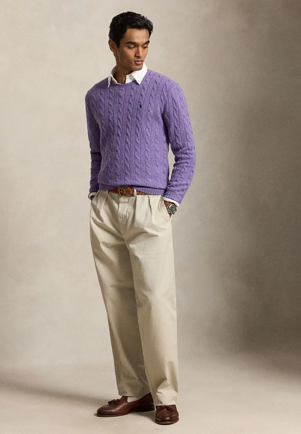 Свитер-Джемпер крупной вязки из шерсти и кашемира Polo Ralph Lauren, Light Purple Heather — фото 2