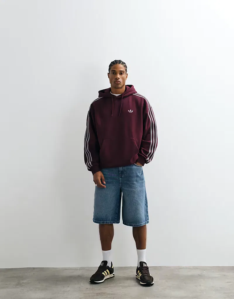 Худи Adidas Originals с тремя полосками, бордовый — фото 4