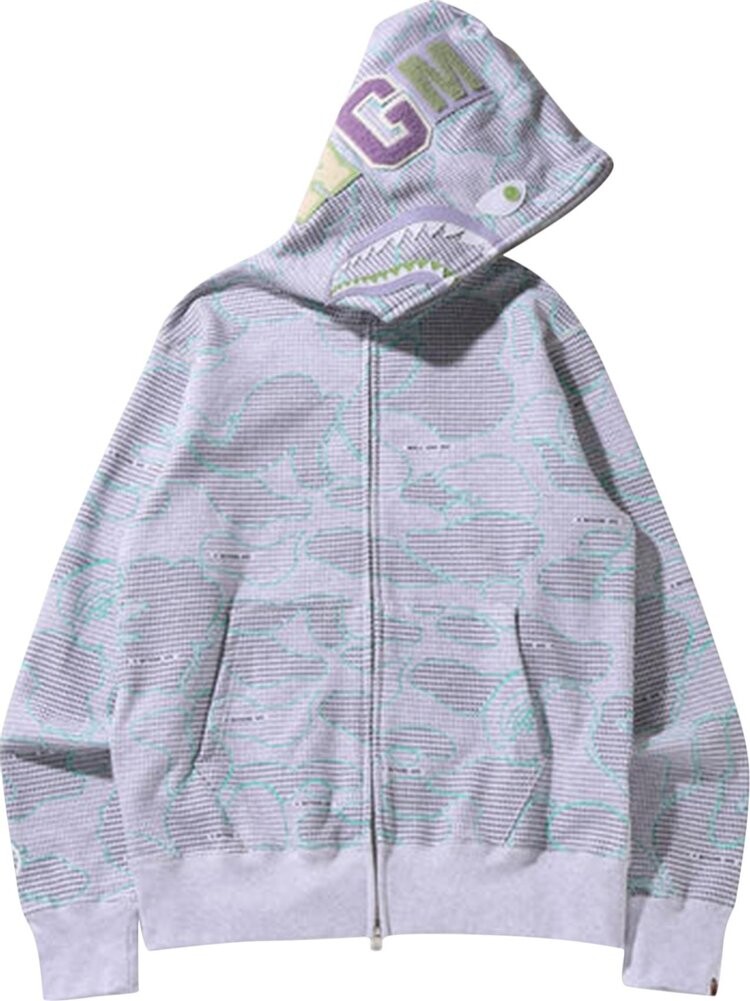 

Худи BAPE Text Code Camo Shark Full Zip Hoodie 'Grey', серый