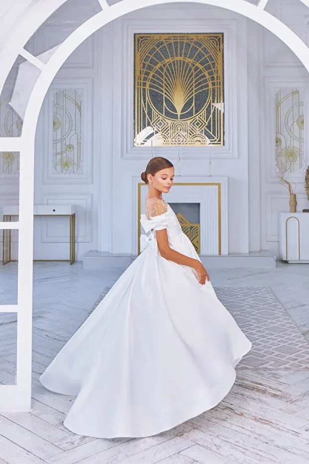 Детское вечернее платье для девочек с жемчугом Prom By Feyza Kids Collection, White — фото 4