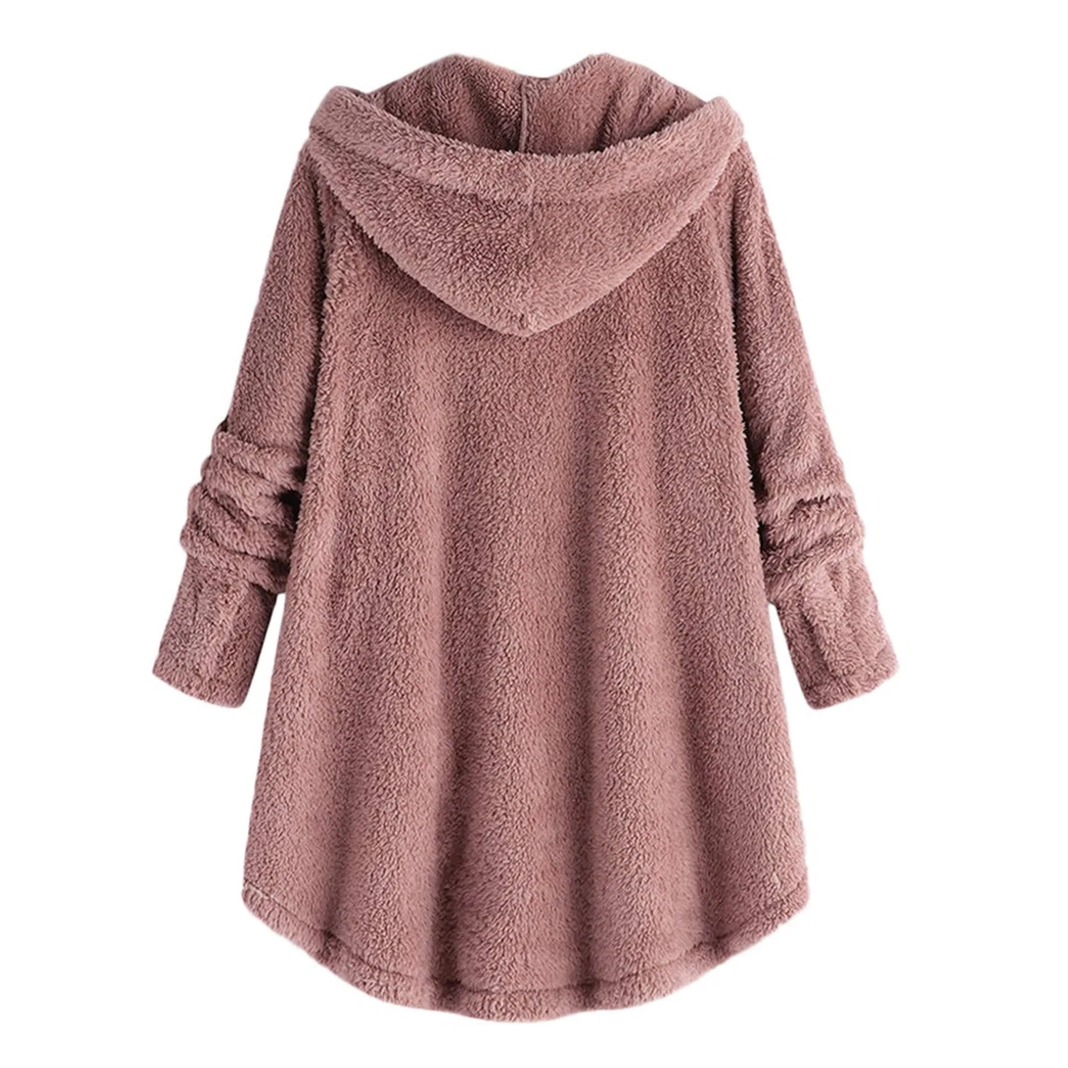 Женское пальто оверсайз с капюшоном из флиса, A35 Rosa — фото 3