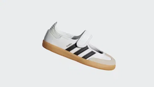 Детские кроссовки в стиле Мэри Джейн на липучке Samba Jane Adidas Originals, белый/черный/гумми — фото 2