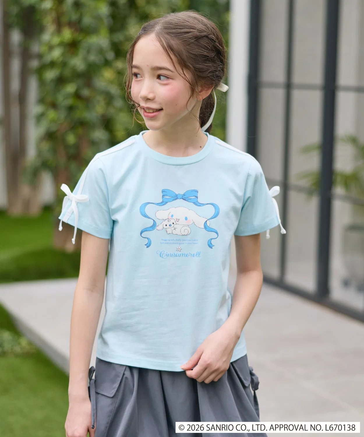 Детская футболка с принтом Cinnamoroll Ribbon Amourire girl, Sax Blue