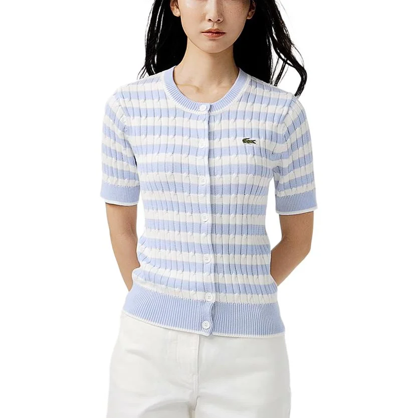 Вязаный свитер женский LACOSTE, с V-образным вырезом, Light Blue/White Multicolor