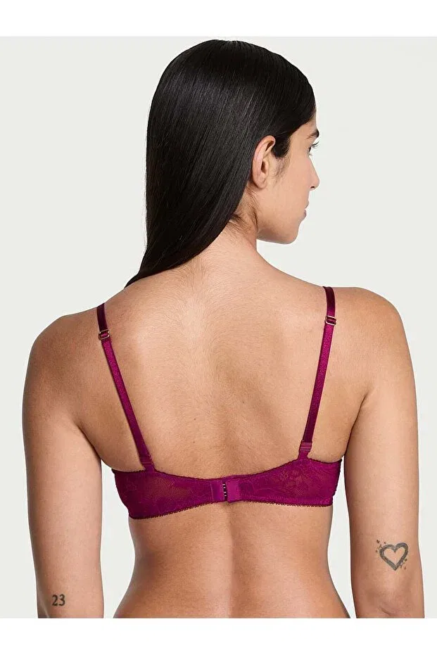 Женский бюстгальтер с кружевом Bomb shell rose lace push-up bra Victoria'S Secret, Burgundy — фото 2