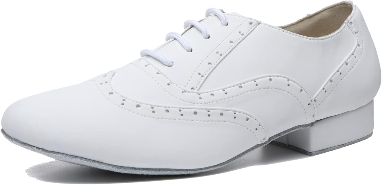 

Мужские кожаные танцевальные туфли на шнуровке для латинских танцев: ча-ча-ча, танго, джаз, румба, бальные и современные танцы Litnermia, белый