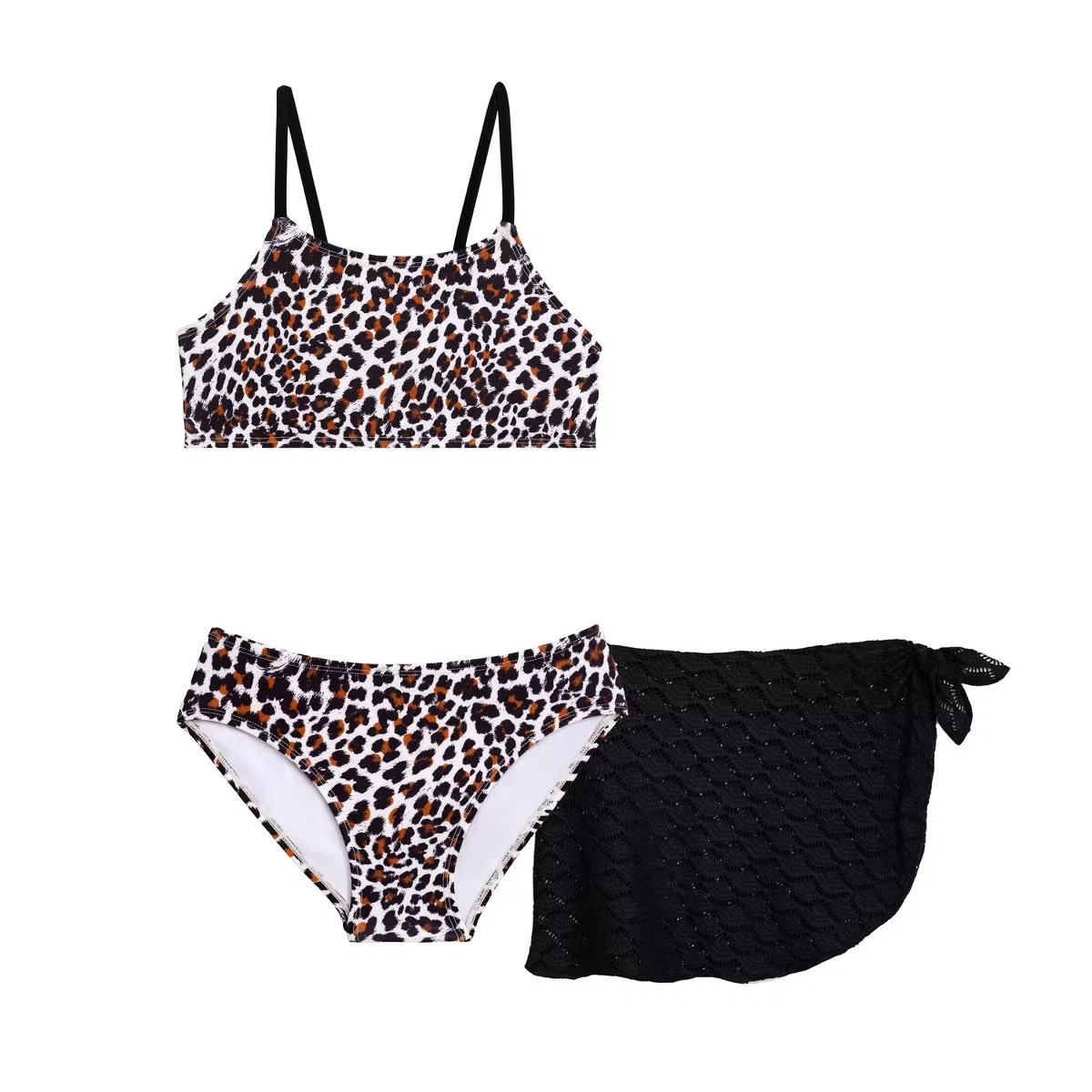 Детский комплект бикини с воланами с купальником-парео Aqua Green, Charming Leopard