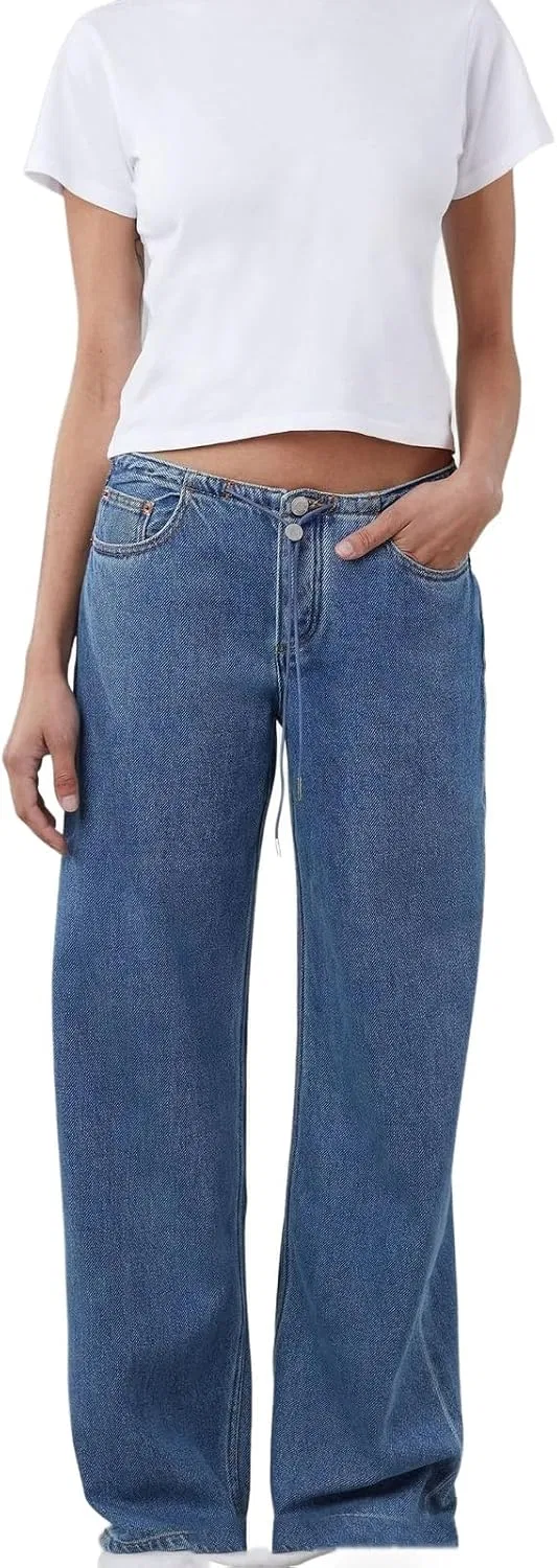 Женские джинсы свободного кроя с широкими штанинами, Drawstring