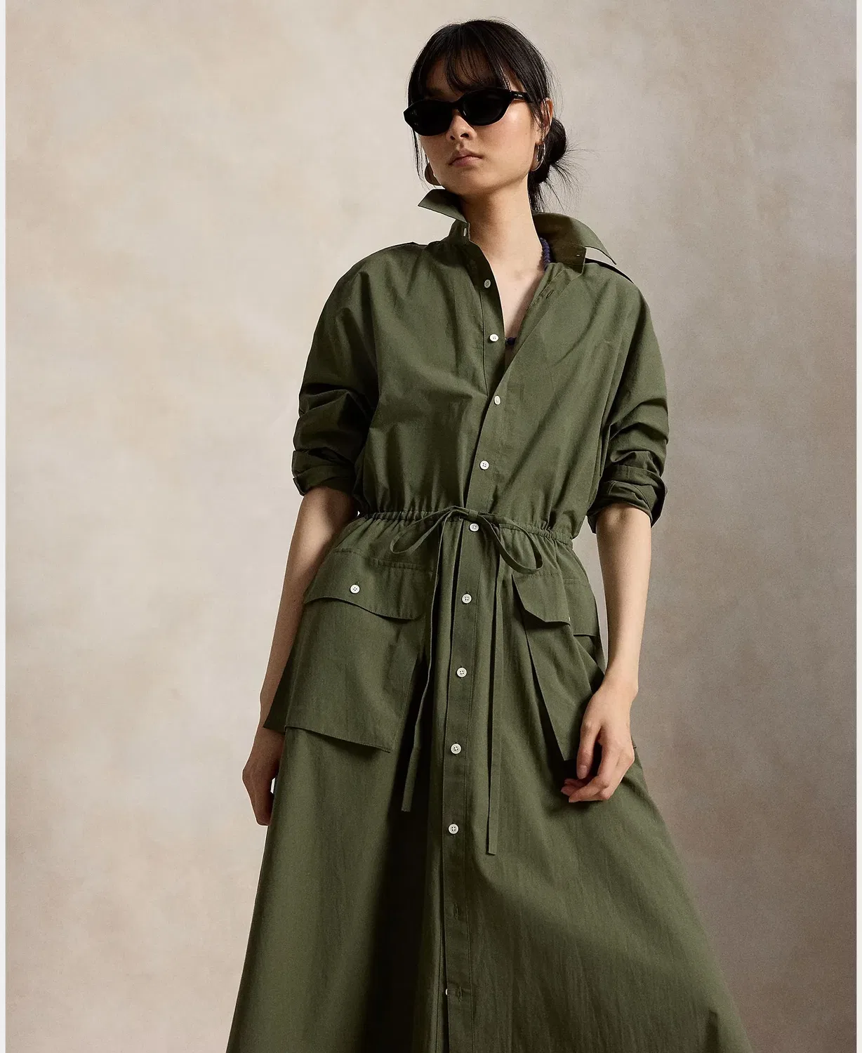 Женское платье-рубашка на запах с поясом Polo Ralph Lauren, Verde Militar — фото 2