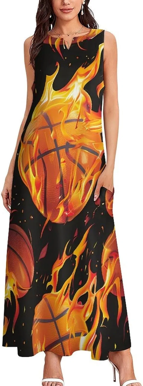 Женское повседневное платье-макси Flame Basketball, без рукавов — фото 3