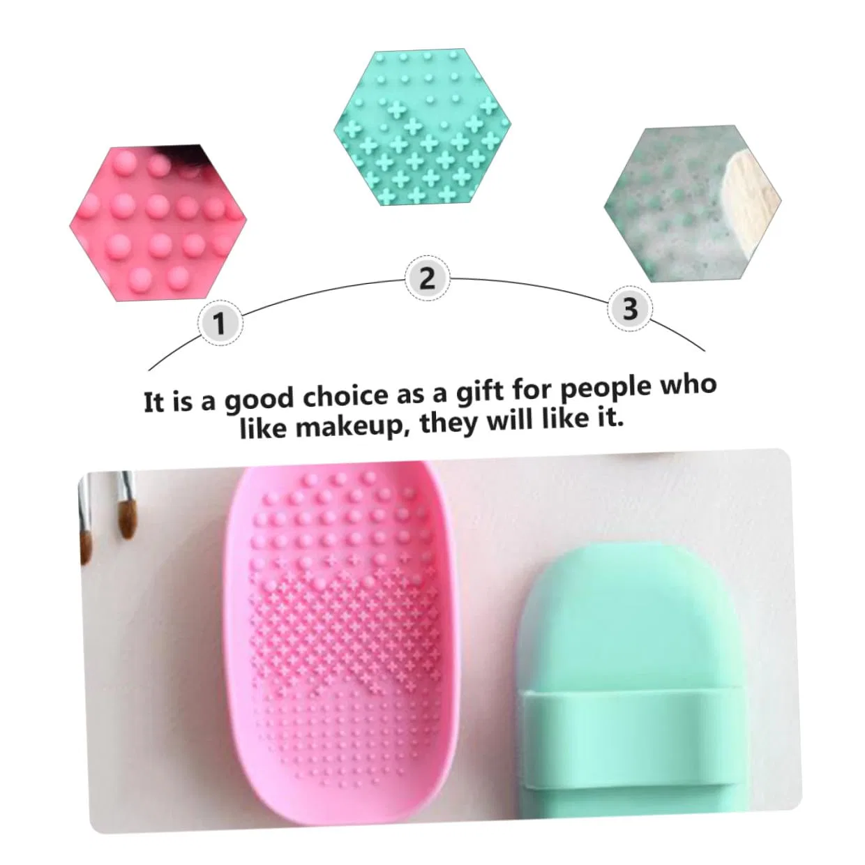 Набор щеток для чистки кистей Silicone Make Up Brush Cleaning Mat, 2 шт, KITCHENKARATLY, Зеленый, Розовый — фото 4