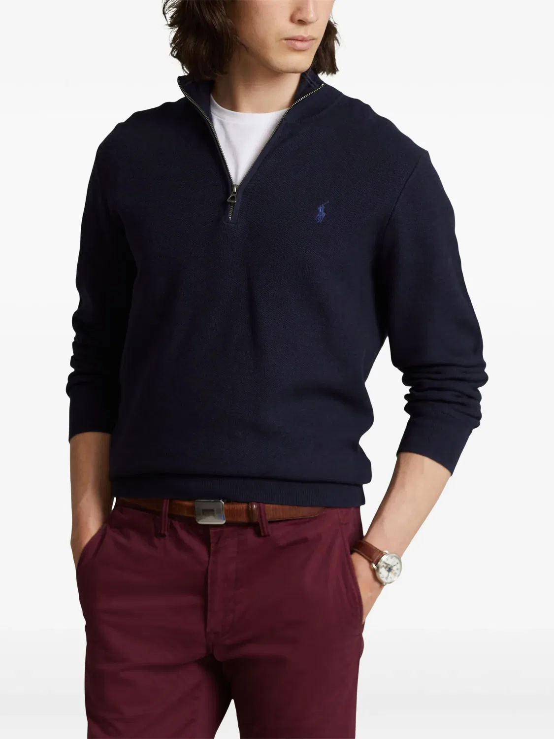 Свитер с воротником на молнии и вышивкой Polo Ralph Lauren, синий — фото 3