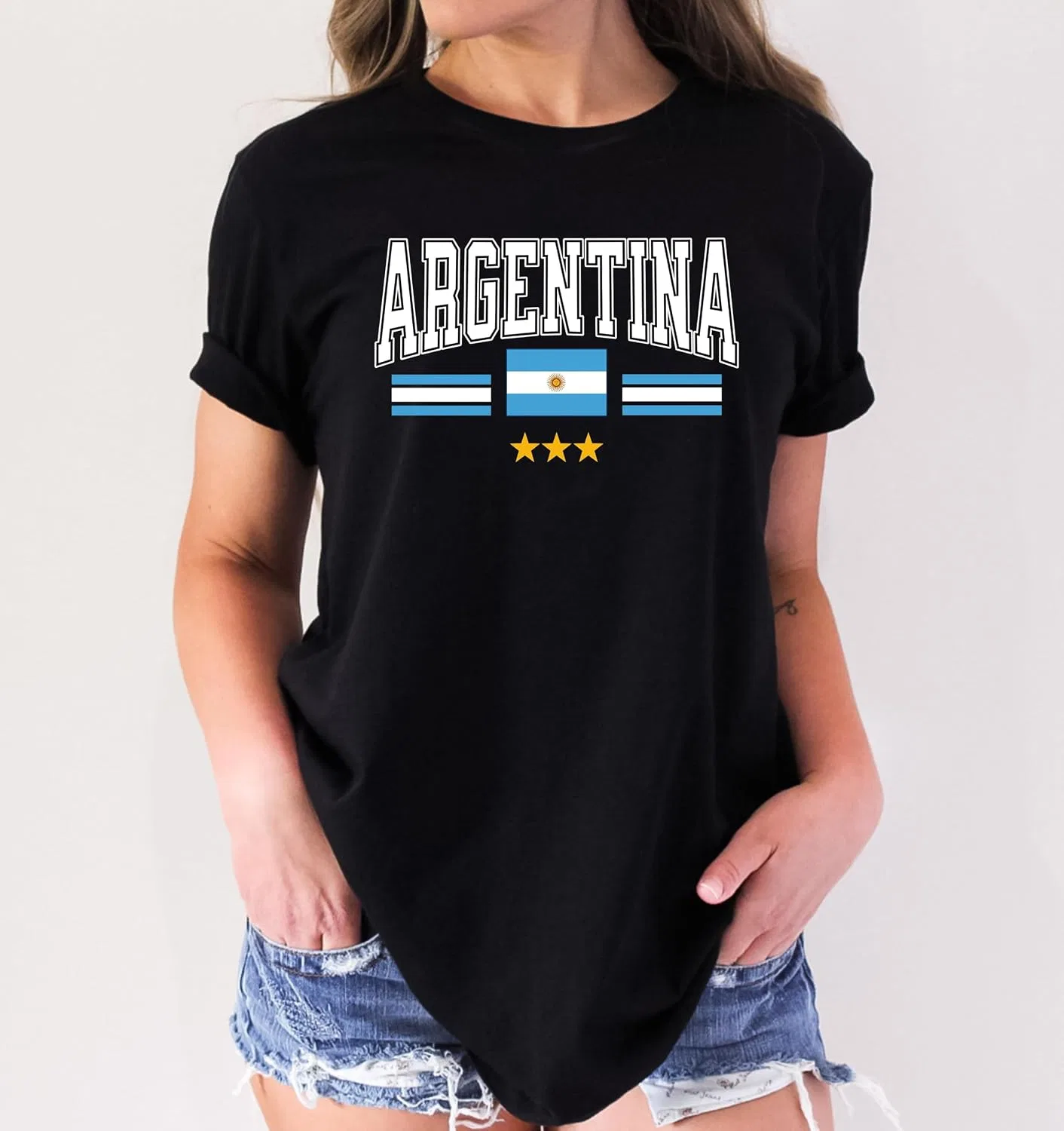 Футболка винтажная с тремя звездами Argentina, Black — фото 3