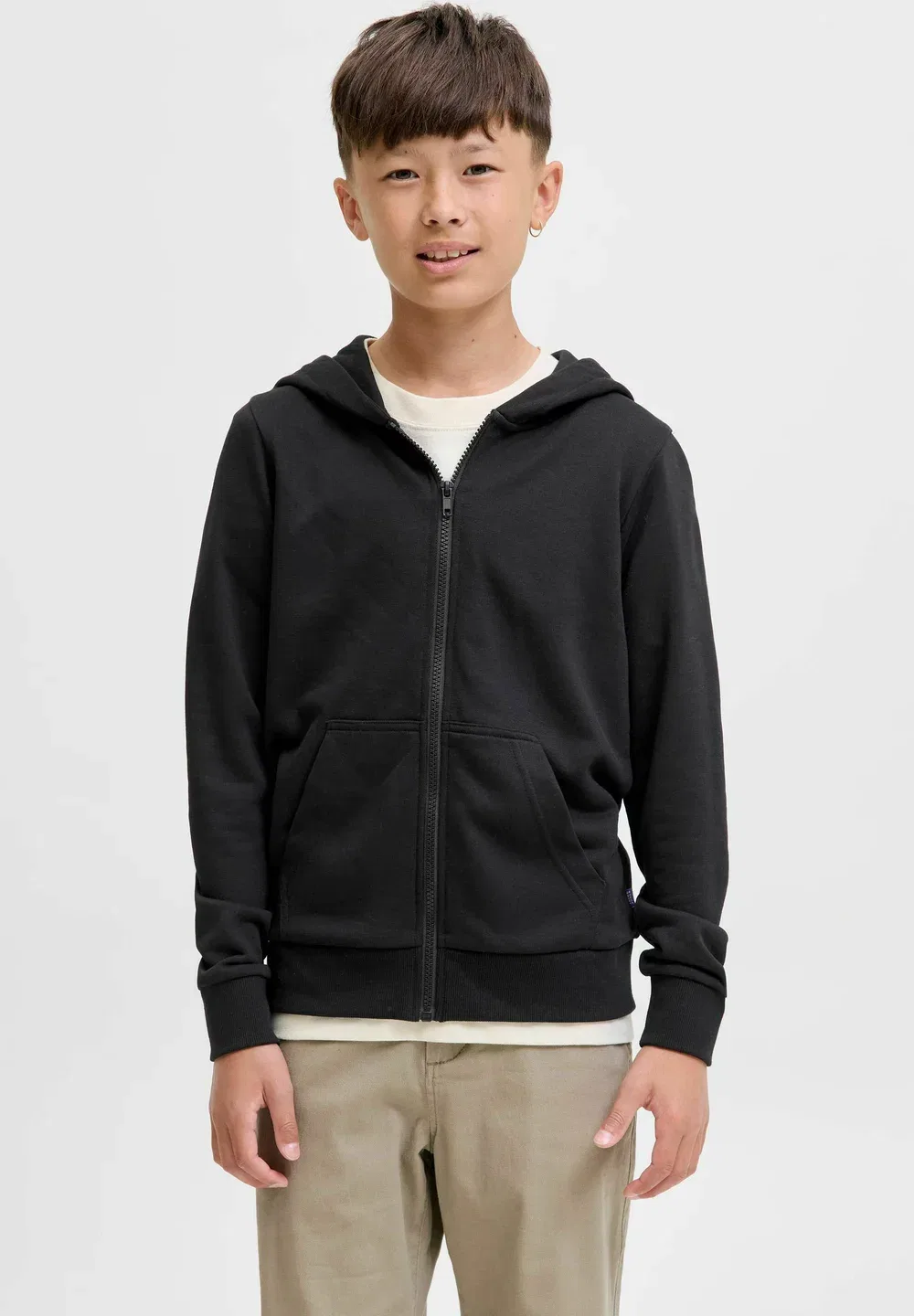 Толстовка на молнии, однотонная, для подростков Jack & Jones Junior, Black — фото 2