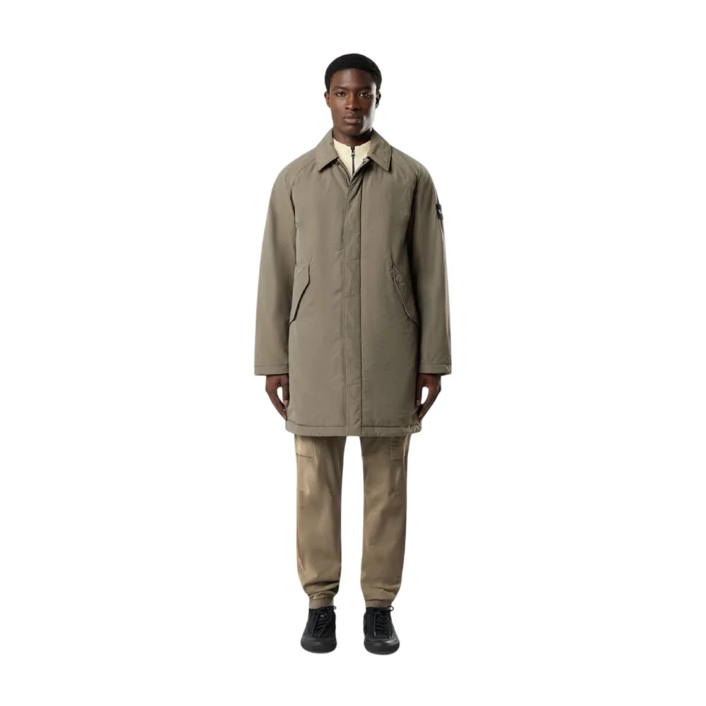 Мужское длинное пальто Stone Island Micro Twill, военный зеленый