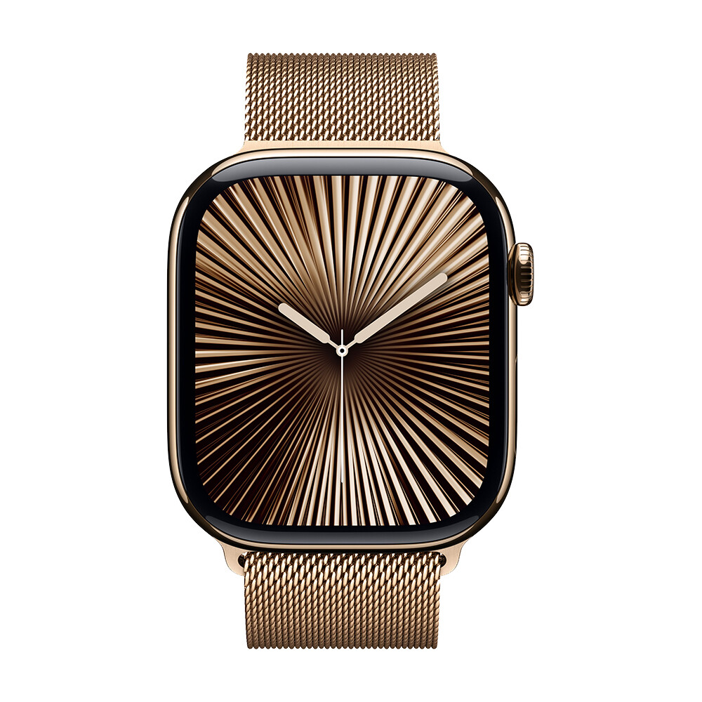 Умные часы Apple Watch Series 10 (GPS+Cellular), 46мм, Gold Titanium Case/Stainless Steel Milanese Loop Gold- M/L — фото 2