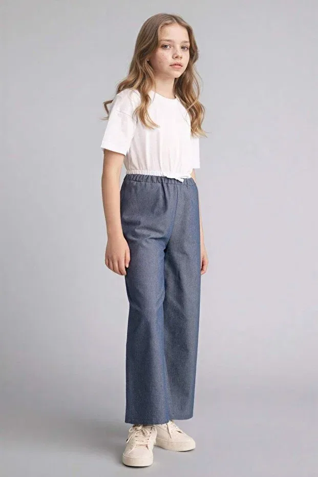 Детские брюки для девочек широкие Wide leg jean look pants g6814a826sm Defacto, Indigo-In257