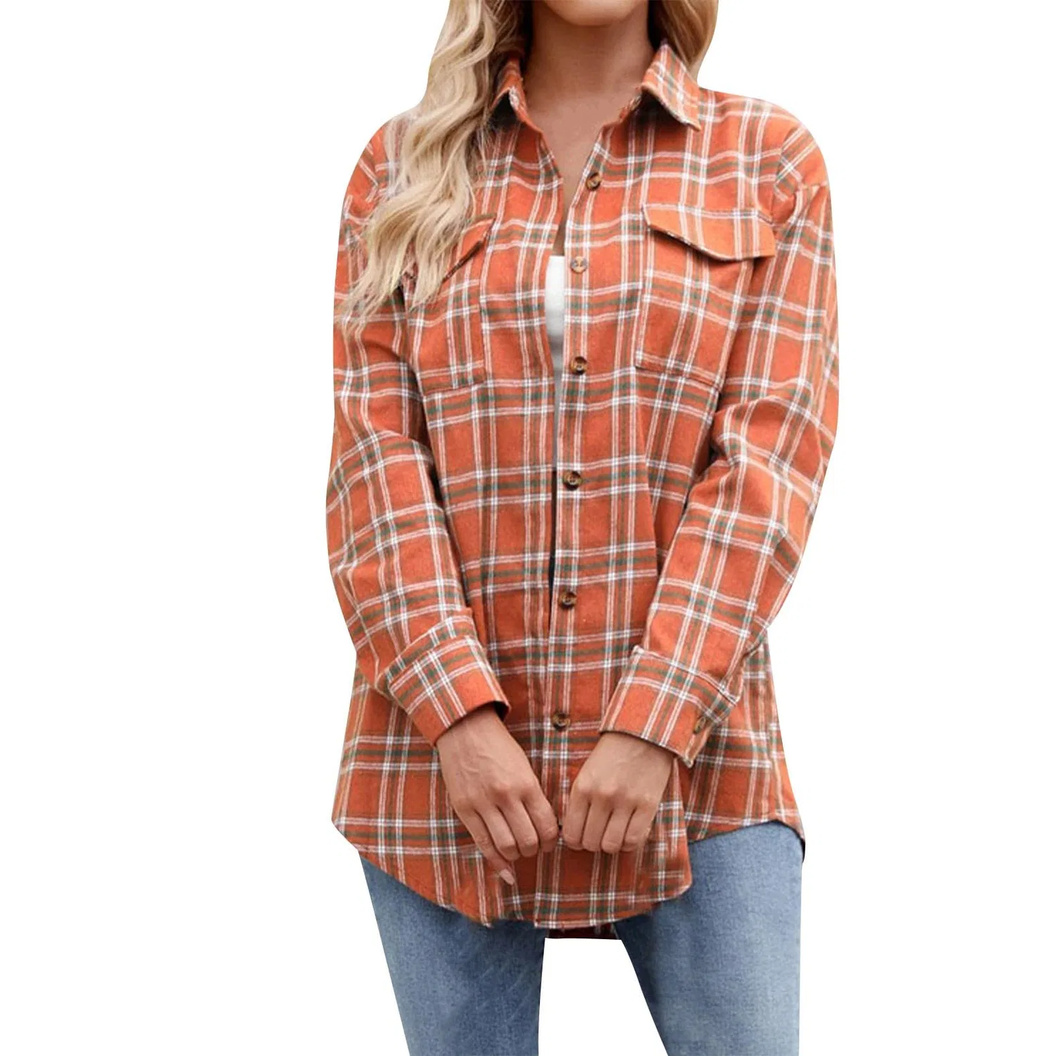 Женская куртка с принтом в клетку Women Plaid Jacket, Colore: Arancione