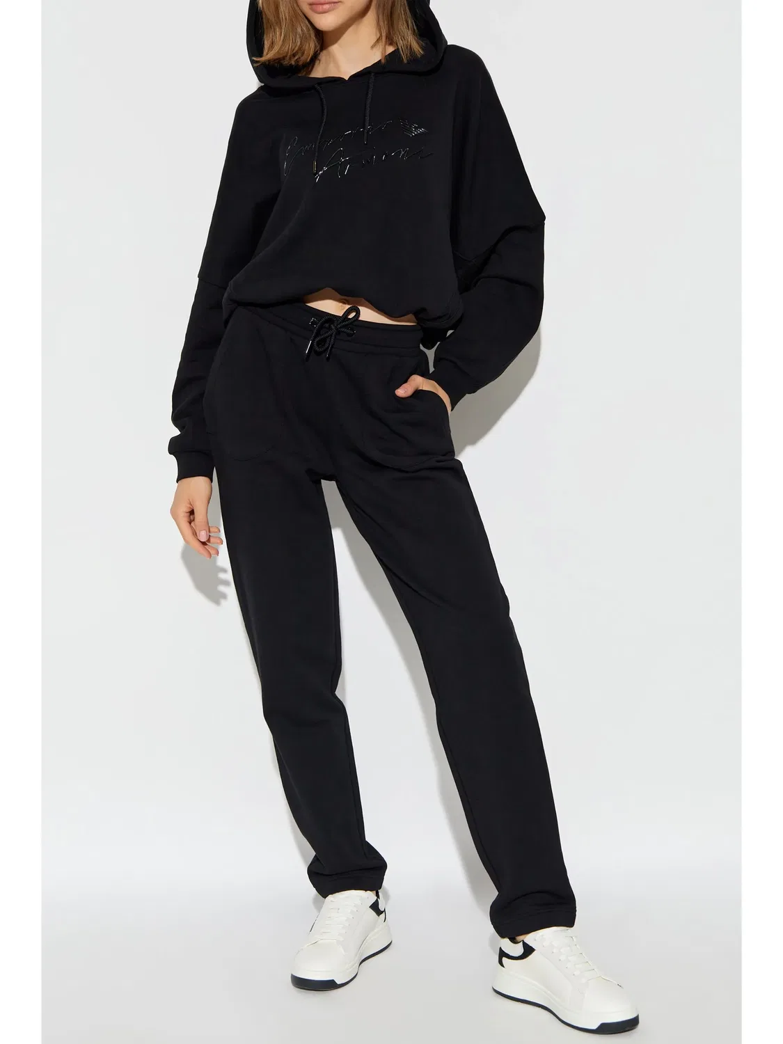 Худи с логотипом из хлопка Emporio Armani, черный — фото 3