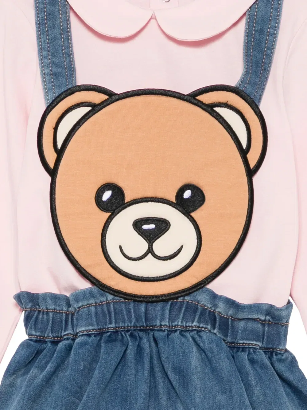 Комплект: джинсовое платье с мишкой Тедди Moschino Kids, розовый — фото 3