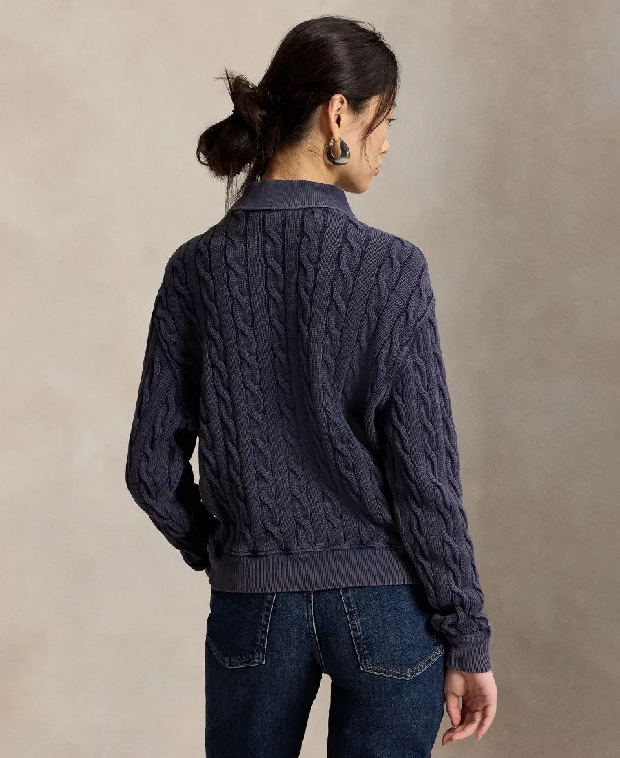 Свитер женский из хлопка с косами, модель Cable-Knit Cotton Polo Sweater Polo Ralph Lauren, Hunter Navy — фото 4