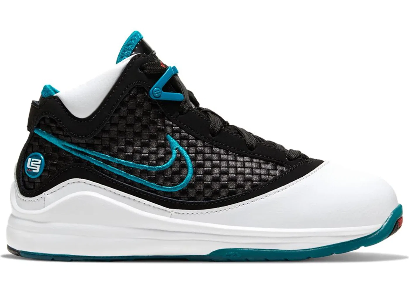 Детские кроссовки Nike LeBron 7 NFW Red Carpet, цвет White/Black-Glass Blue-Challenge Red