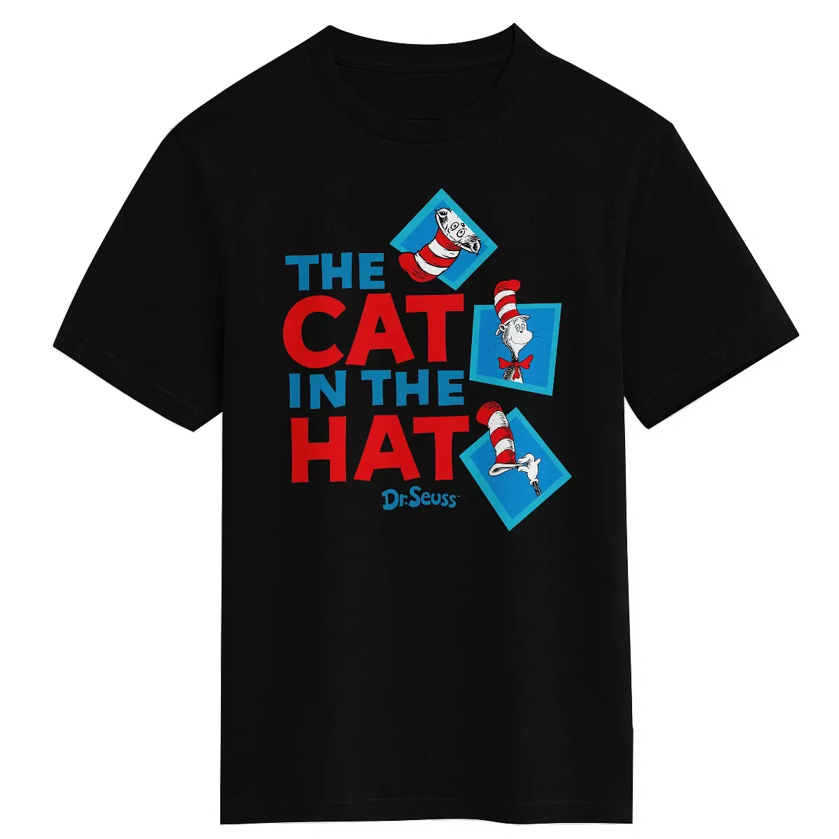Детская футболка с коротким рукавом с принтом The Cat In The Hat Mischievous Cat Peeking, The Cat in the Hat, Black