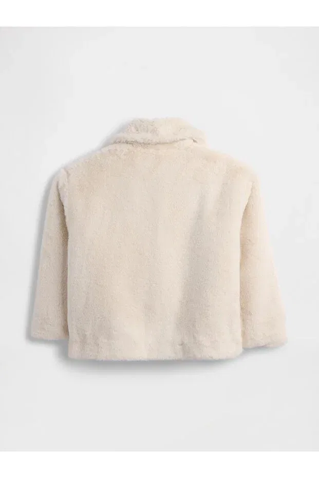 Детское пальто для девочек из искусственного меха Gap, Off White — фото 3