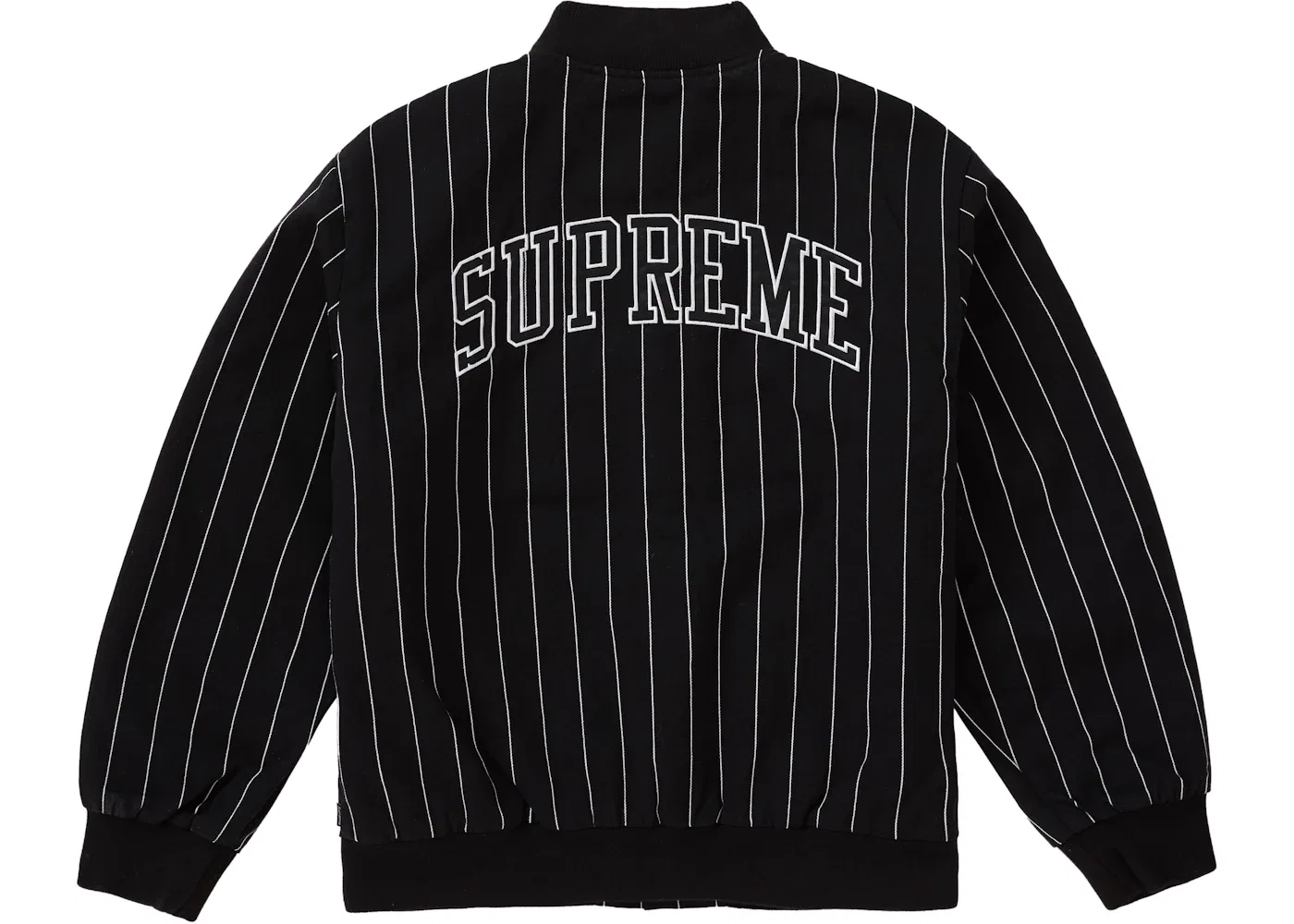 Мужская куртка-бомбер с полосками Supreme Pinstripe Varsity Jacket, Black — фото 3