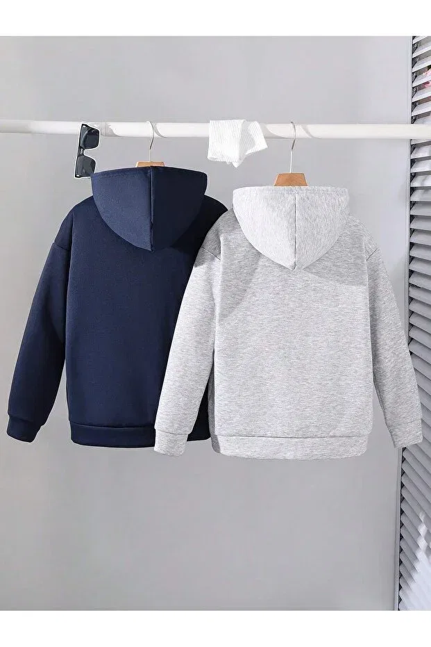 Детский комплект кардиганов на молнии с капюшоном By Layina, Navy Blue-Gray — фото 2