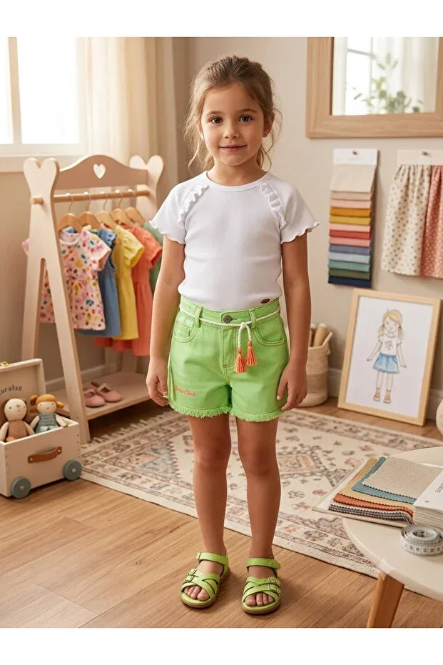 Детские шорты для девочек джинсовые Ata Kids, Green — фото 2