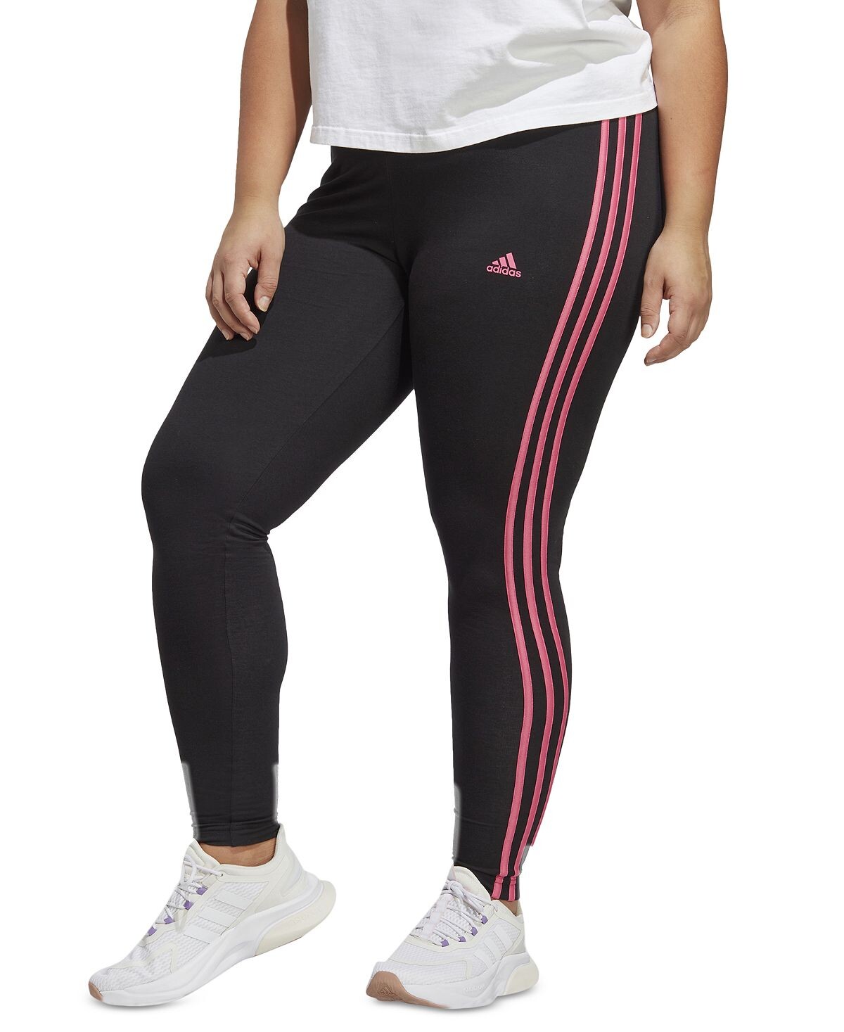 

Леггинсы Adidas Essentials 3 Stripe Full Length Cotton Plus Size, черный/фиолетовый
