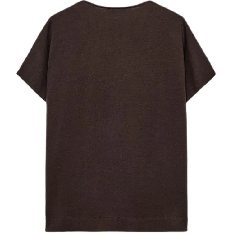 Женская футболка с V-образным вырезом Brown ZARA, Коричневый — фото 3