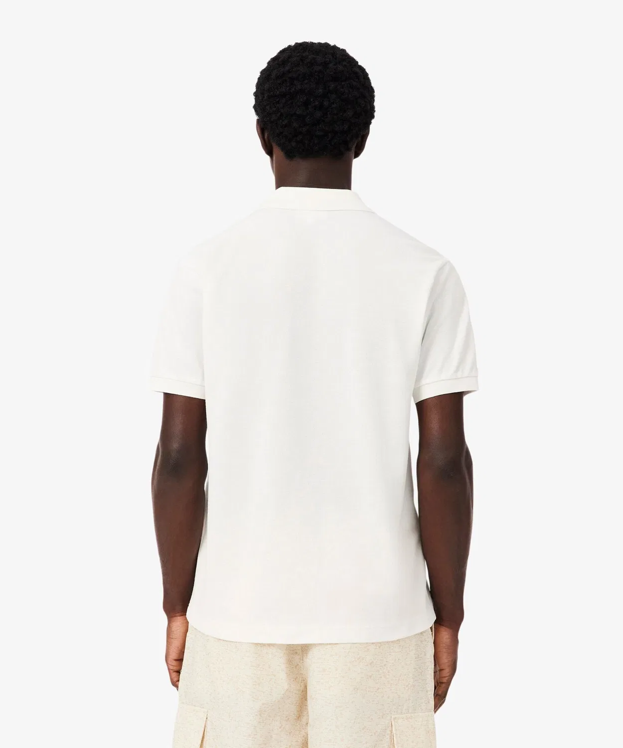 Мужская хлопковая футболка-поло с принтом LACOSTE, Off White — фото 4