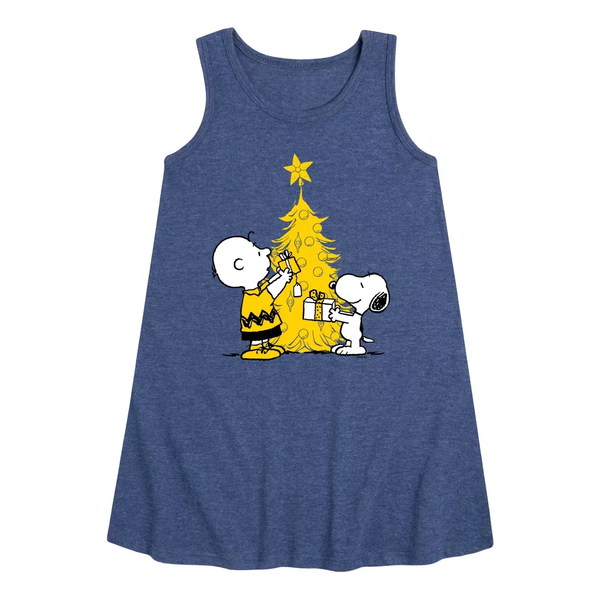 Детское платье-трапеция без рукавов Xmas Charlie And Snoopy Peanuts, Heather Navy