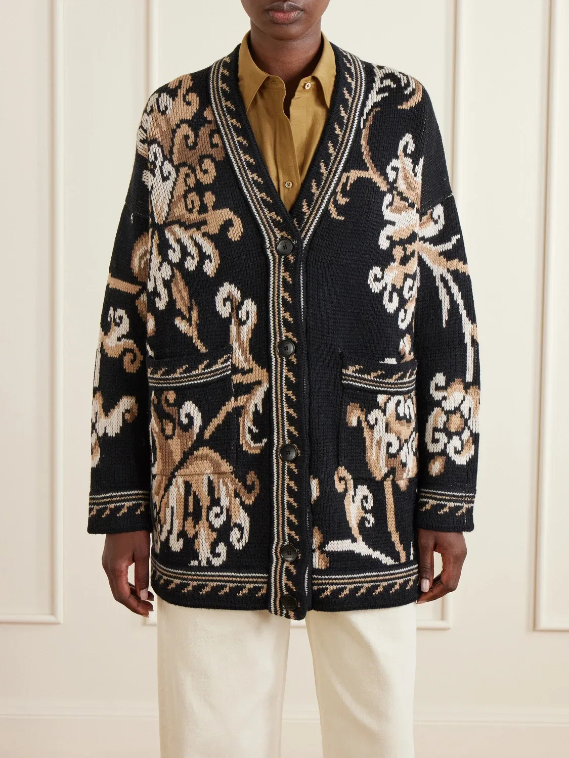 Жаккардовый кардиган из шерсти ETRO, черный/коричневый — фото 3