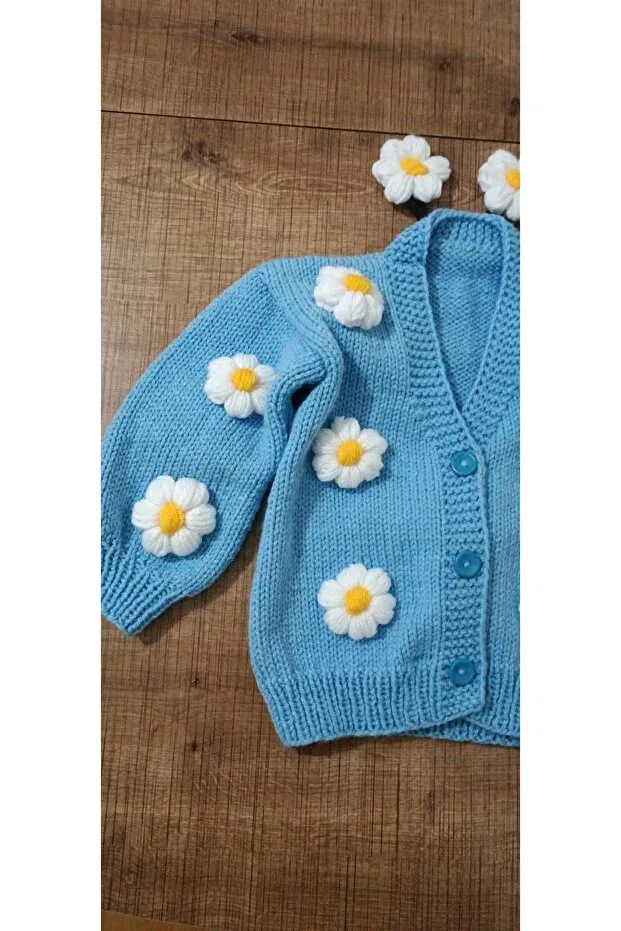 Детский кардиган с V-образным вырезом El Örgüsü Cici Bebe, Baby Blue — фото 2