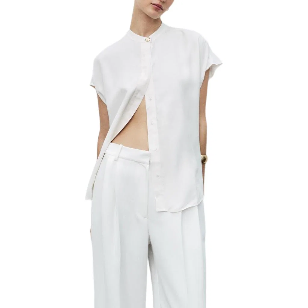 Женская рубашка с круглым вырезом Oyster White ZARA, Oyster White — фото 4
