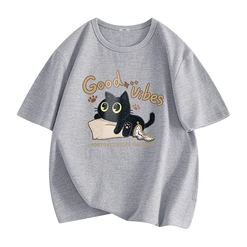 Футболка детская хлопковая с принтом Playful Kitten MINISO, Heather Gray
