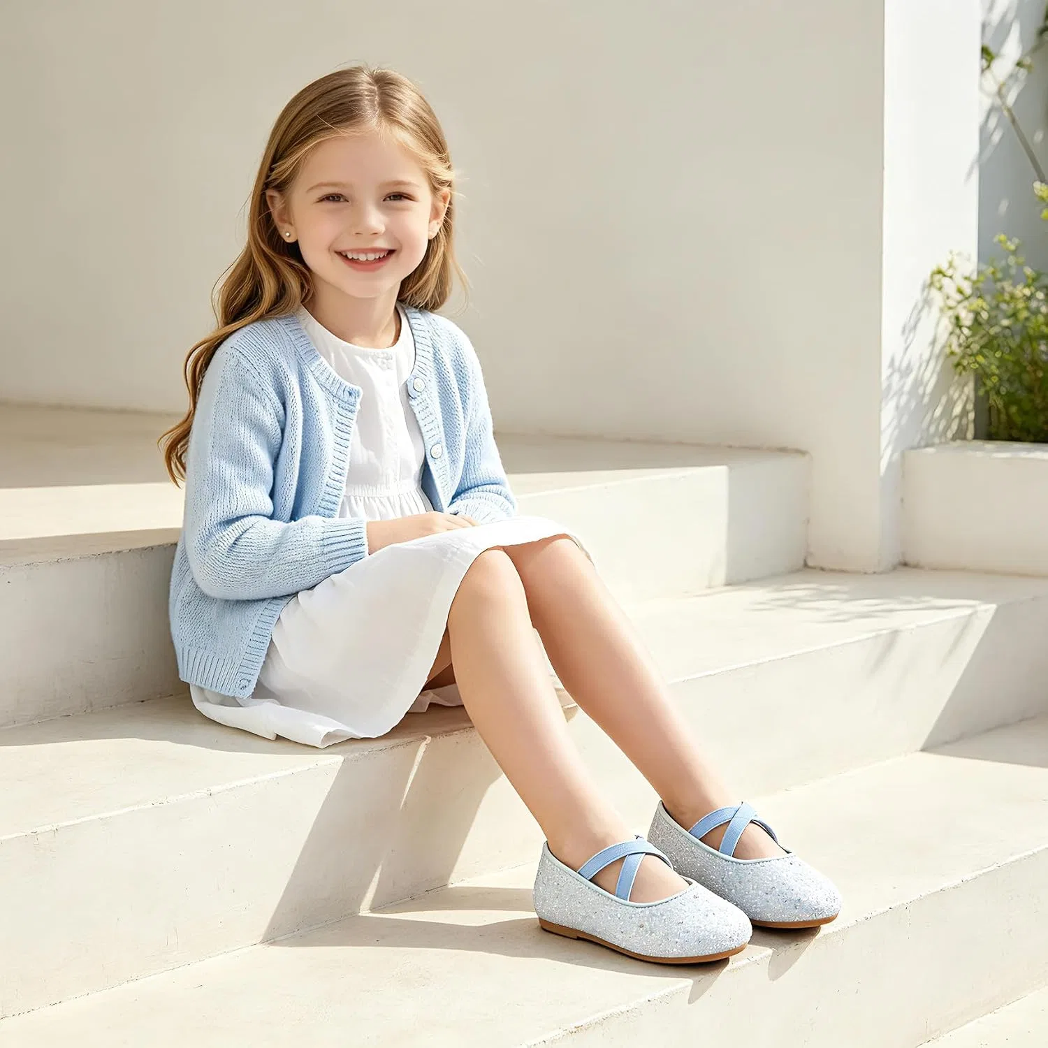 Детские туфли для девочек с принтом Little Flower Otter MOMO, Light Blue — фото 2