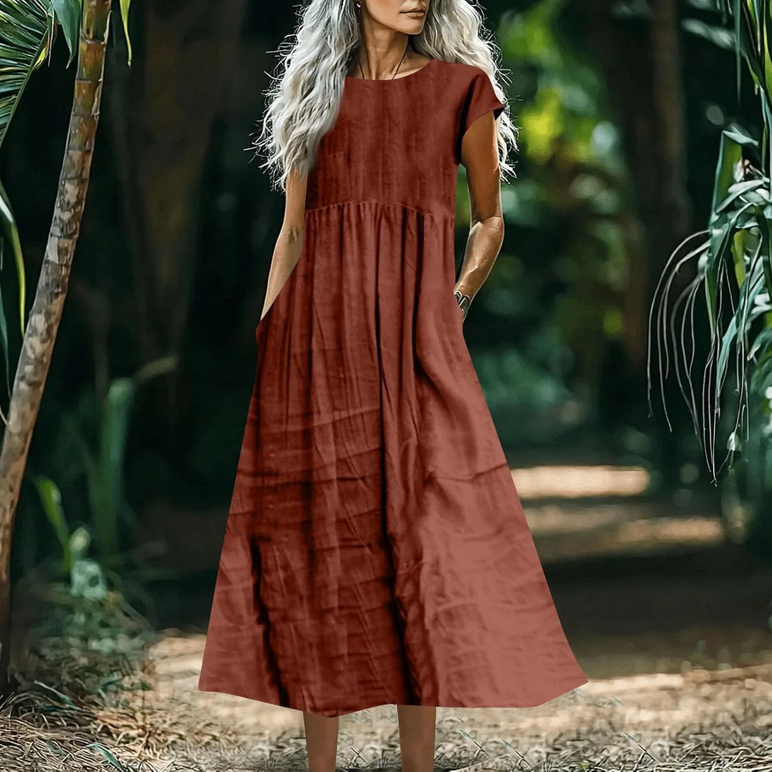 Женское летнее платье миди A-силуэта Linen, Orange — фото 2