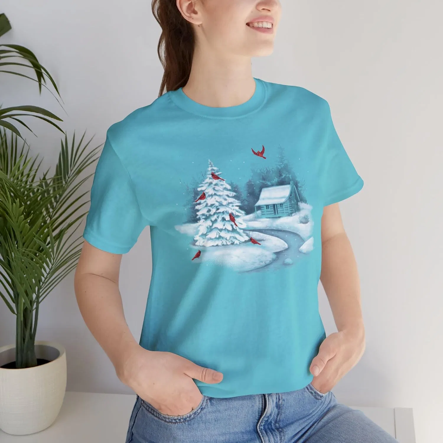Женская футболка с зимним сюжетом Bella+Canvas, Turquoise — фото 3
