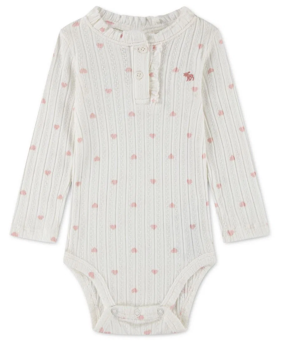Боди с длинным рукавом и оборкой Henley Pink Hearts abercrombie kids, Pink Hearts