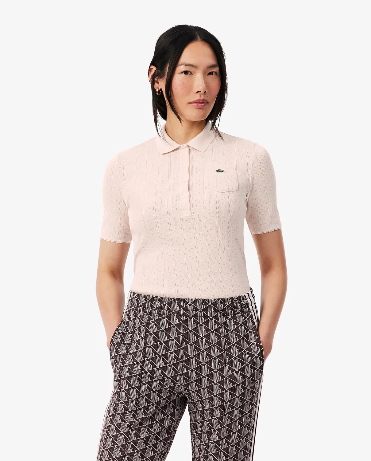 Поло Lacoste Rosa с принтом pointelle
