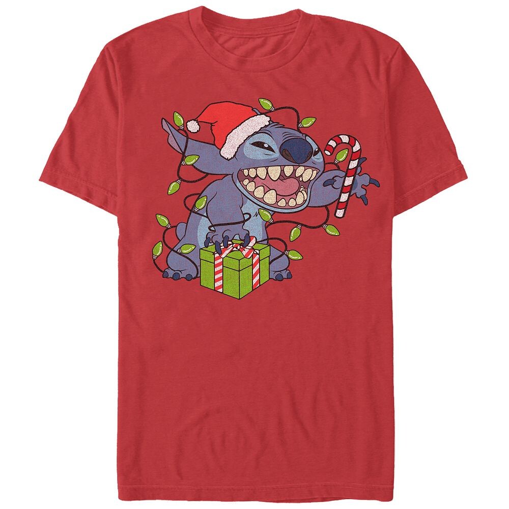 

Мужская футболка с рисунком Disney's Lilo & Stitch Merry Stitchmas, красный