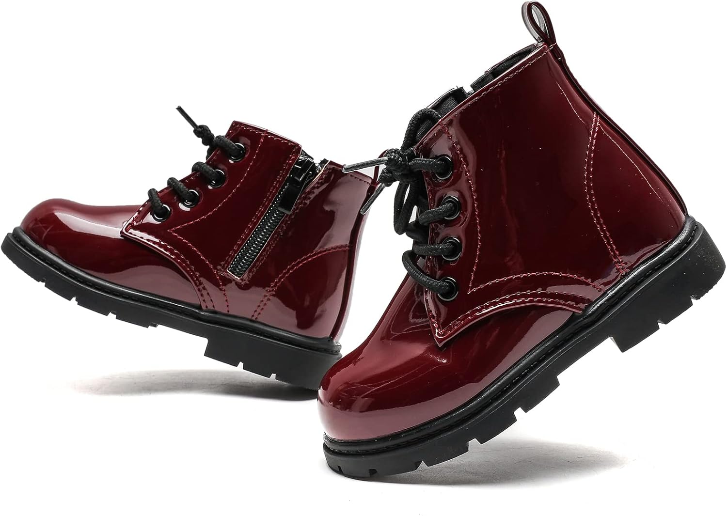 

Детские ботинки для мальчиков и девочек яркого цвета со шнуровкой, ботинки на щиколотку с боковой молнией Mybozz, Wine Red-T6629